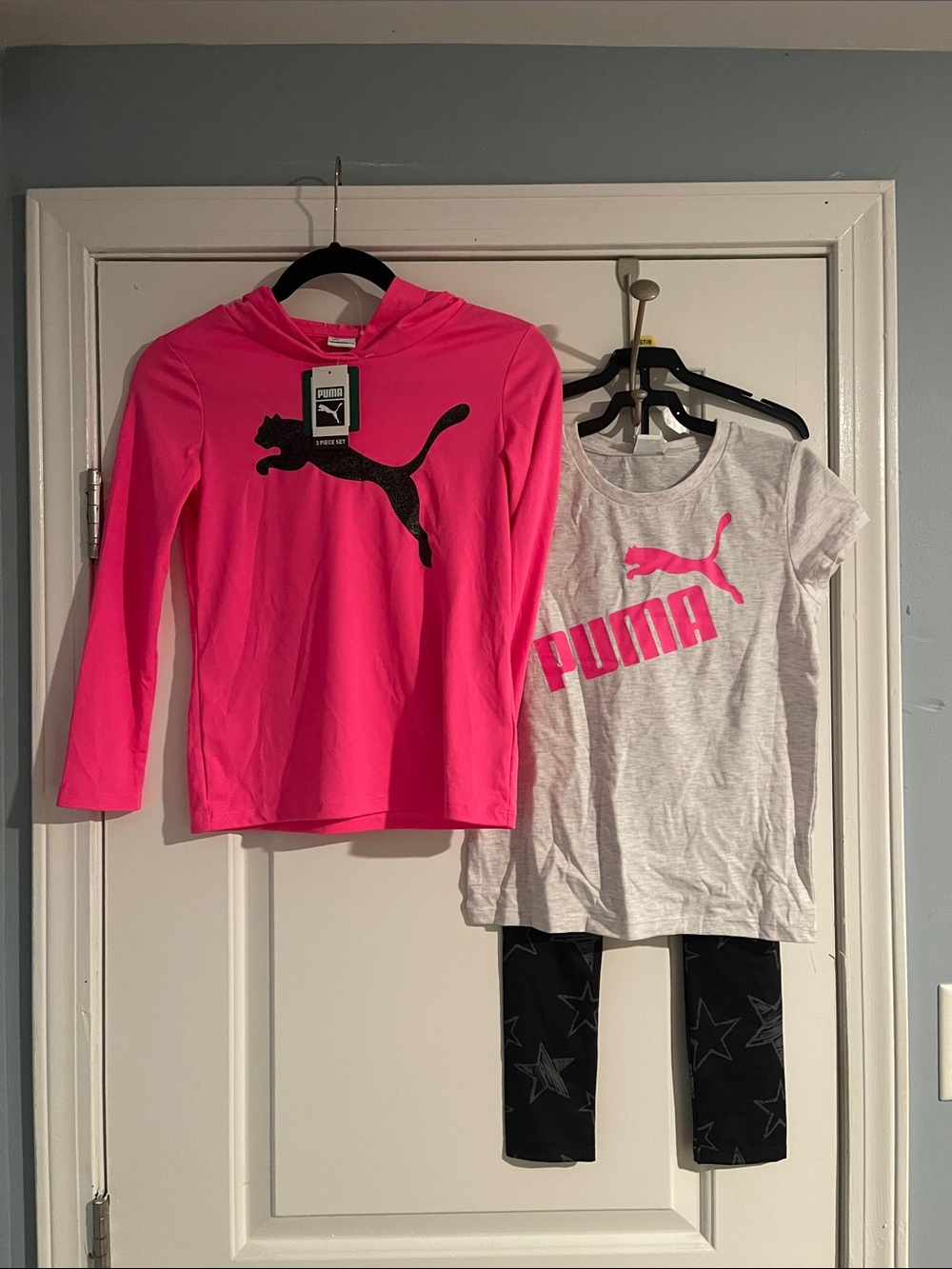 Puma Kids Hot Pink Hooded Long Sleeve & Heather Gray Tee Set with Black Logo